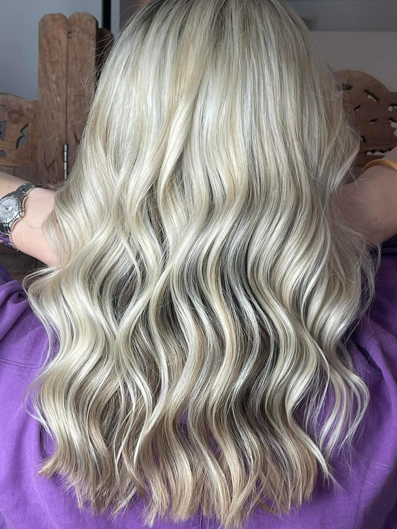Silver blonde wavy hair extensions, Cezala Billingshurst