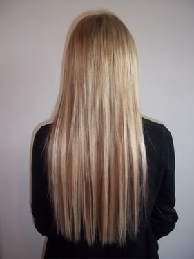 Long straight blonde hair extensions, Cezala Billingshurst