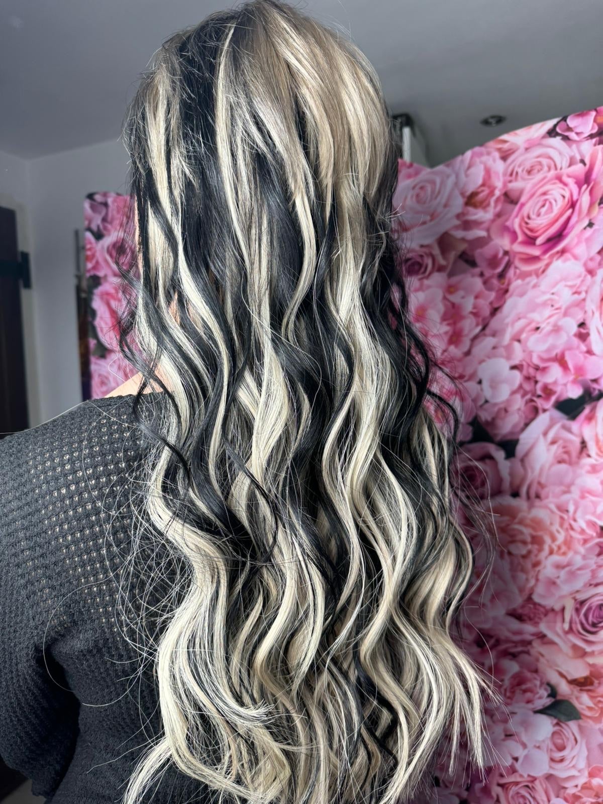 Blonde extensions with dark panels, Cezala Billingshurst